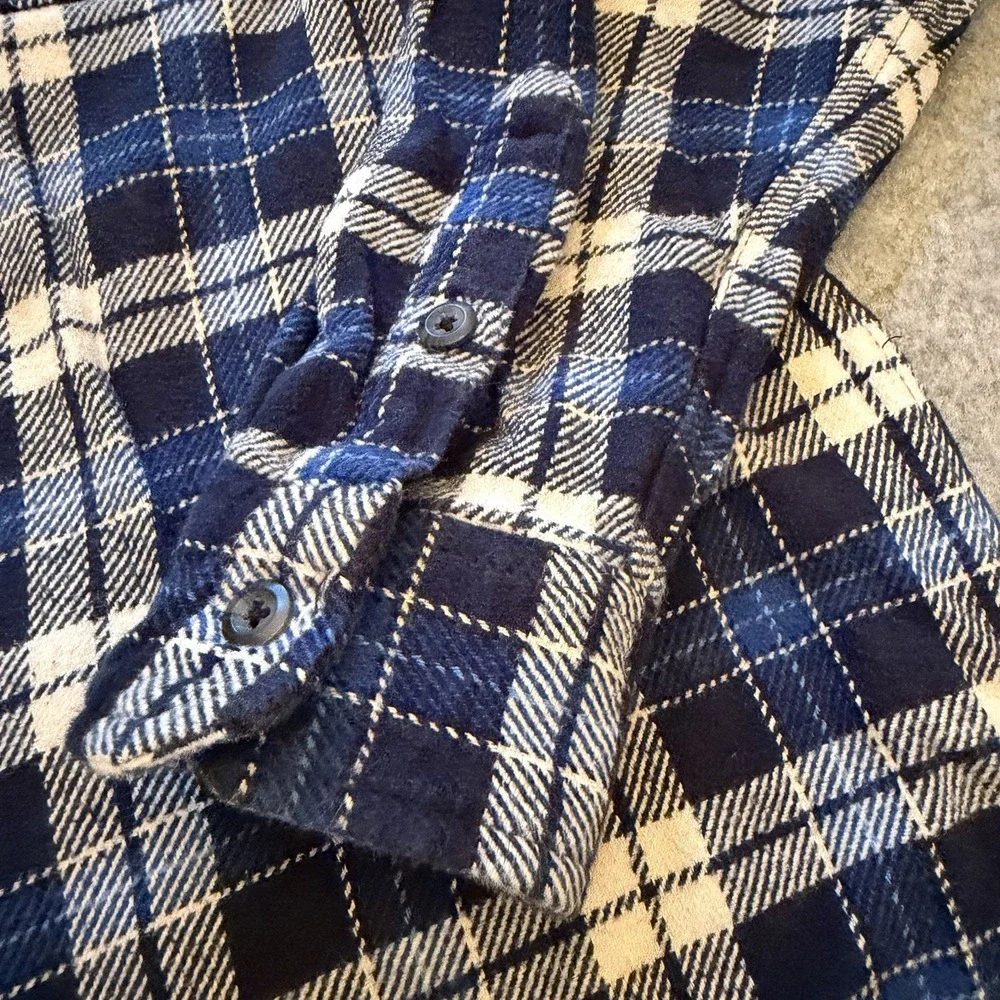 ORVIS Men's Heavy Weight Flannel Blue White Plaid Pockets Outdoors Workwear XXL